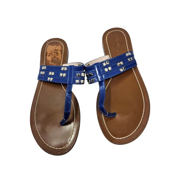 Kate Spade New York 9 Carol Sandal Blue Patent Leather T Strap Thong Preppy - Picture 3 of 5
